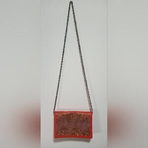 Street Level Red Metal Studded Chain Strap Crossbody Front Flap Purse